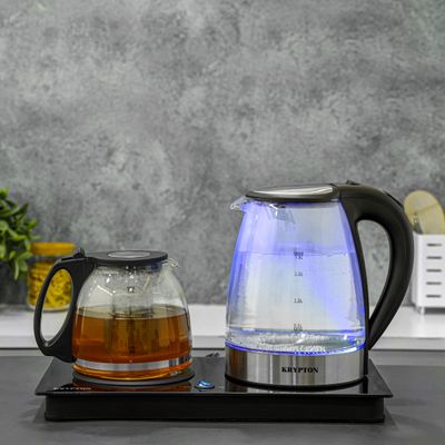 Krypton Borosilicate Glass Tea Maker- KNTM6445/ 1.8 L and 1.2 L, Touch Screen Control, Fast Boiling, 2200 W/ Perfect for making Coffee, Water, Milk, Various Types of Tea/ 2 Years Warranty, Silver and Black