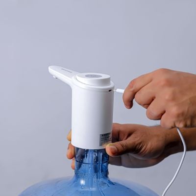 Krypton Rechargeable Water Pump- KNWP5474/ Simple Installation, for Gallon, Bottles/ Dispenser, can be Used at Home and Office/ Portable and Light-Weight with Easy One Button Mechanism and USB Charging/ White, 2 Years Warranty