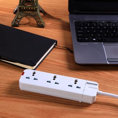 Krypton 3 Way Extension Socket- KNES5080| Equipped with 750-Degree Fire Proof Temperature| 5 M Cord, Ideal for Home, Office, etc to Connect Chargers, Laptops, Lamp and Other Electrical Devices and Appliances| White, Two-Year Warranty