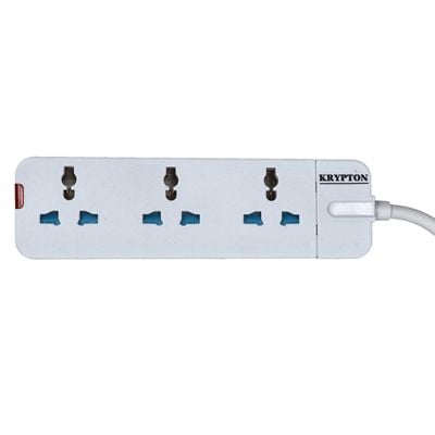 Krypton 3 Way Extension Socket- KNES5080| Equipped with 750-Degree Fire Proof Temperature| 5 M Cord, Ideal for Home, Office, etc to Connect Chargers, Laptops, Lamp and Other Electrical Devices and Appliances| White, Two-Year Warranty