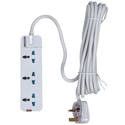 Krypton 3 Way Extension Socket- KNES5080| Equipped with 750-Degree Fire Proof Temperature| 5 M Cord, Ideal for Home, Office, etc to Connect Chargers, Laptops, Lamp and Other Electrical Devices and Appliances| White, Two-Year Warranty