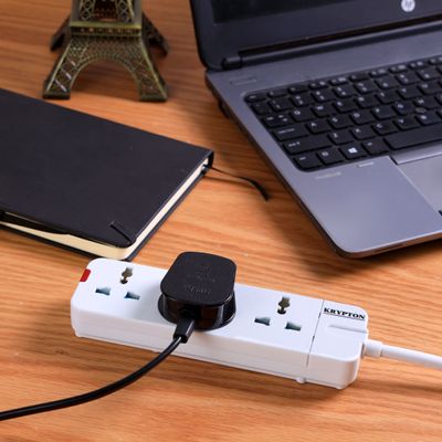 Krypton 3 Way Extension Socket- KNES5080| Equipped with 750-Degree Fire Proof Temperature| 5 M Cord, Ideal for Home, Office, etc to Connect Chargers, Laptops, Lamp and Other Electrical Devices and Appliances| White, Two-Year Warranty