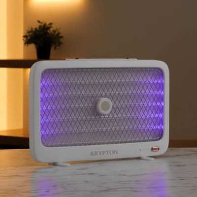 Krypton Rechargeable Mosquito Killer- KNBK6455/ USB Powered Pest or Bug Killer, 3500 V Effective Elimination/ No Poisonous Vapor, No Smell and No Pollution/ 2-3 Hours Working and Charging, Suitable for Home, Kitchen, Living Room, Office, etc./ 2 Years Warranty, White