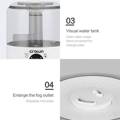 Crownline HF-415 Smart Humidifier with 3L Capacity, Dual Spray Nozzles, 3 Adjustable Speeds, and Essential Oil Compatibility for a Pleasant Aroma. With Remote control with 1 Year Warranty -White