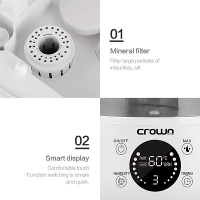 Crownline HF-415 Smart Humidifier with 3L Capacity, Dual Spray Nozzles, 3 Adjustable Speeds, and Essential Oil Compatibility for a Pleasant Aroma. With Remote control with 1 Year Warranty -White