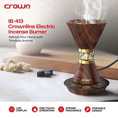 Crownline IB-413 Electric Incense Burner, 220-240 V, 50-60 Hz, 300-360 W, Compatible with Fragrant Oil, Incense, and Eaglewood with 1 Year Warranty -Dark Brown
