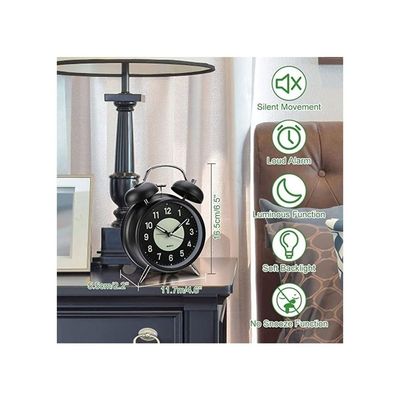 Twin Bell Alarm Clock with Backlight (Black)
