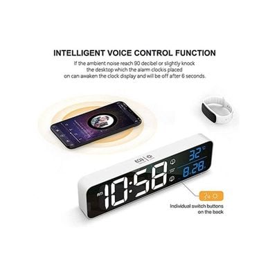 Digital Alarm Clock With Large Display (White)