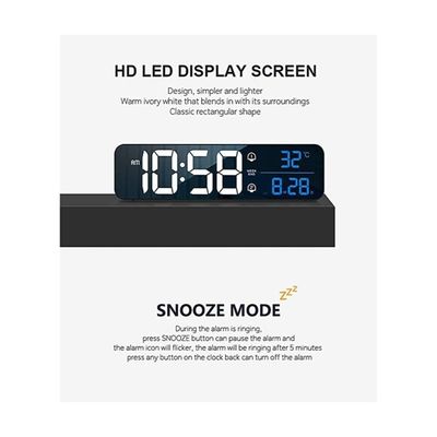 Digital Alarm Clock With Large Display (White)