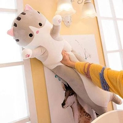 Plush Cat Shaped Stuffed Pillow - Grey - 50cm