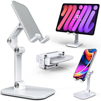 Foldable Phone Stand With Adjustable Height and Angle for Desk (White)