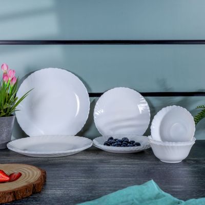 Royalford Opalware Dinner Set, 12 pieces, Beautiful Elegant Design | RF10287 | Dishwasher Safe/Freezer Safe | Ideal for Family Meals and Casual Gatherings Etc