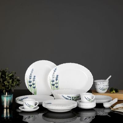 44 Pcs Opalware Dinner Set, English Lavender, Floral design | RF10679 | Elegant Floral Design | Dishwasher safe | Freezer Safe | Opal Dishes Sets Service for 6