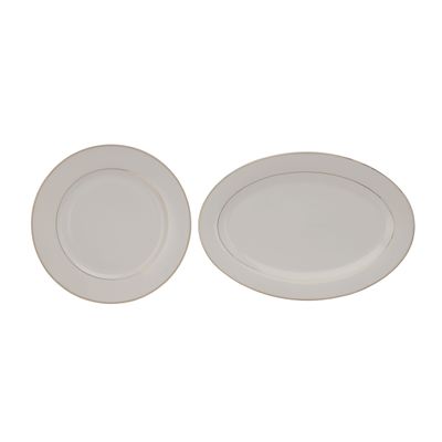 Royalford 28 Piece Premium Bone China Dinner Set- RF11048 | Includes Oval Plate, Dinner Plates, Soup Plates, Flat Plates, Salad Bowls, Bowls, and Salt and Pepper Pots| Dishwasher-Safe and Freezer-Friendly| Eco-Friendly and Food-Grade| White and Silver 