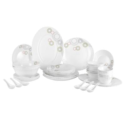 Royalford 42 Piece Opalware Dinner Set- RF11997| Includes Oval Plate, Soup Plates, Dinner Plates, Flat Plates, Salad Bowls, Small Bowls and Soup Spoons| Dishwasher-Safe and Microwave Safe| Chip-Resistant and Food-Grade| White