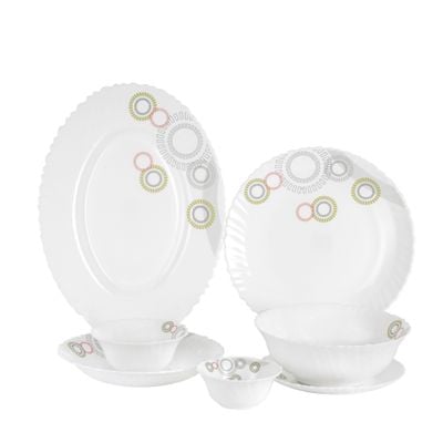 Royalford 42 Piece Opalware Dinner Set- RF11997| Includes Oval Plate, Soup Plates, Dinner Plates, Flat Plates, Salad Bowls, Small Bowls and Soup Spoons| Dishwasher-Safe and Microwave Safe| Chip-Resistant and Food-Grade| White