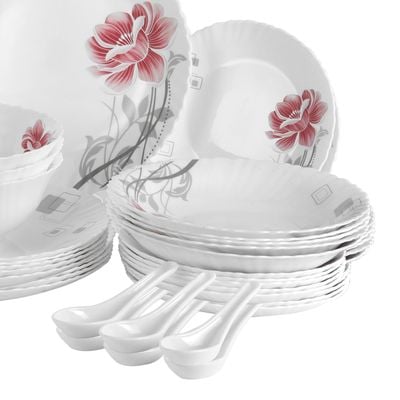 Royalford 42 Piece Opalware Dinner Set- RF11998| Includes Oval Plate, Soup Plates, Dinner Plates, Flat Plates, Salad Bowls, Small Bowls and Soup Spoons| Dishwasher-Safe and Microwave Safe| Chip-Resistant and Food-Grade| White