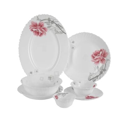 Royalford 42 Piece Opalware Dinner Set- RF11998| Includes Oval Plate, Soup Plates, Dinner Plates, Flat Plates, Salad Bowls, Small Bowls and Soup Spoons| Dishwasher-Safe and Microwave Safe| Chip-Resistant and Food-Grade| White