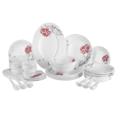 Royalford 42 Piece Opalware Dinner Set- RF11998| Includes Oval Plate, Soup Plates, Dinner Plates, Flat Plates, Salad Bowls, Small Bowls and Soup Spoons| Dishwasher-Safe and Microwave Safe| Chip-Resistant and Food-Grade| White