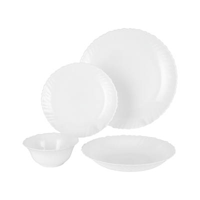 Royalford 16 Piece Classic Opalware Dinner Set- RF12397/ Includes Dinner, Deep and Dessert Plates and Serving Bowls/ Dishwasher-Safe, Freezer and Microwave Safe/ Chip-Resistant and Food-Grade/ White