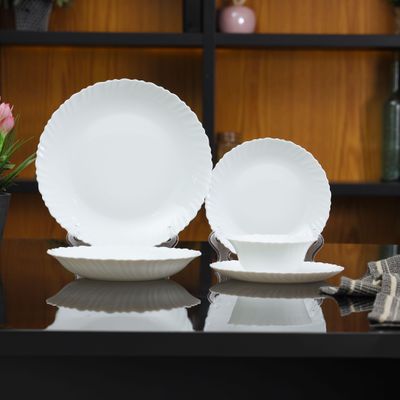 Royalford 16 Piece Classic Opalware Dinner Set- RF12397/ Includes Dinner, Deep and Dessert Plates and Serving Bowls/ Dishwasher-Safe, Freezer and Microwave Safe/ Chip-Resistant and Food-Grade/ White