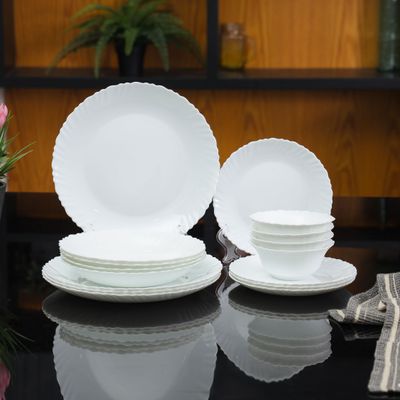 Royalford 16 Piece Classic Opalware Dinner Set- RF12397/ Includes Dinner, Deep and Dessert Plates and Serving Bowls/ Dishwasher-Safe, Freezer and Microwave Safe/ Chip-Resistant and Food-Grade/ White