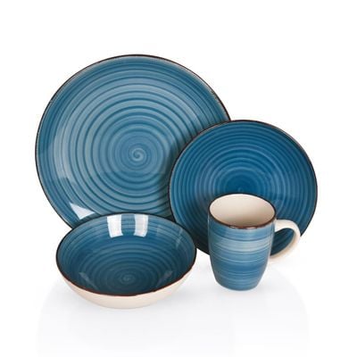 Royalford 16 Piece Stoneware Dinner Set- RF12409/ Includes Dinner and Dessert Plates, Soup Bowls and Mugs/ Dishwasher-Safe, Microwave-Safe and Freezer-Safe/ Eco-Friendly and Food-Grade/ Perfect for Home, Gifting, etc./ Blue