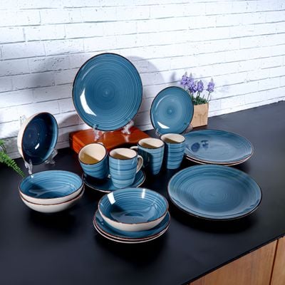 Royalford 16 Piece Stoneware Dinner Set- RF12409/ Includes Dinner and Dessert Plates, Soup Bowls and Mugs/ Dishwasher-Safe, Microwave-Safe and Freezer-Safe/ Eco-Friendly and Food-Grade/ Perfect for Home, Gifting, etc./ Blue