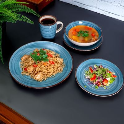 Royalford 16 Piece Stoneware Dinner Set- RF12409/ Includes Dinner and Dessert Plates, Soup Bowls and Mugs/ Dishwasher-Safe, Microwave-Safe and Freezer-Safe/ Eco-Friendly and Food-Grade/ Perfect for Home, Gifting, etc./ Blue