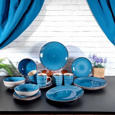 Royalford 16 Piece Stoneware Dinner Set- RF12409/ Includes Dinner and Dessert Plates, Soup Bowls and Mugs/ Dishwasher-Safe, Microwave-Safe and Freezer-Safe/ Eco-Friendly and Food-Grade/ Perfect for Home, Gifting, etc./ Blue