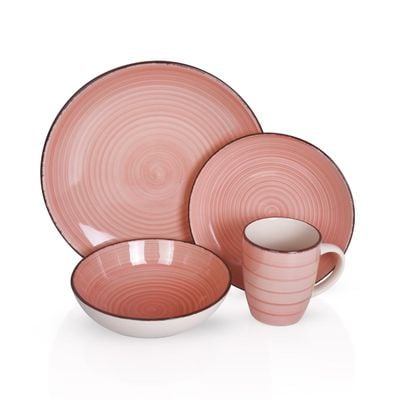 Royalford 16 Piece Stoneware Dinner Set- RF12410/ Includes Dinner and Dessert Plates, Soup Bowls and Mugs/ Dishwasher-Safe, Microwave-Safe and Freezer-Safe/ Eco-Friendly and Food-Grade/ Perfect for Home, Gifting, etc./ Pink