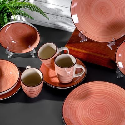 Royalford 16 Piece Stoneware Dinner Set- RF12410/ Includes Dinner and Dessert Plates, Soup Bowls and Mugs/ Dishwasher-Safe, Microwave-Safe and Freezer-Safe/ Eco-Friendly and Food-Grade/ Perfect for Home, Gifting, etc./ Pink