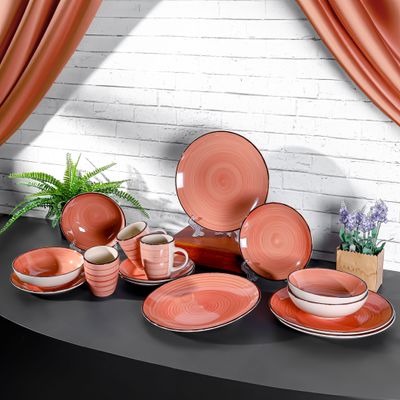 Royalford 16 Piece Stoneware Dinner Set- RF12410/ Includes Dinner and Dessert Plates, Soup Bowls and Mugs/ Dishwasher-Safe, Microwave-Safe and Freezer-Safe/ Eco-Friendly and Food-Grade/ Perfect for Home, Gifting, etc./ Pink