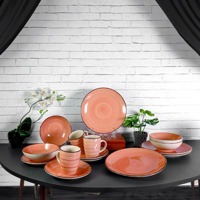 Royalford 16 Piece Stoneware Dinner Set- RF12410/ Includes Dinner and Dessert Plates, Soup Bowls and Mugs/ Dishwasher-Safe, Microwave-Safe and Freezer-Safe/ Eco-Friendly and Food-Grade/ Perfect for Home, Gifting, etc./ Pink