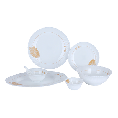 Royalford 33 Piece Classic Opalware Dinner Set- RF12470/ Includes Oval Plate, Dinner and Dessert Plates, Serving, Salad Bowls and Soup Spoons/ Dishwasher-Safe and Microwave Safe/ Chip-Resistant and Food-Grade/ White and Orange