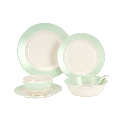 Royalford 32 Piece Melamineware Dinner Set- RF12511/ Includes Deep and Side Plates, Serving and Rice Bowls and Soup Spoons/ Dishwasher-Safe and Freezer-Friendly/ Eco-Friendly and Food-Grade/ White and Blue