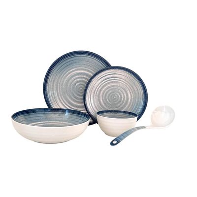 Royalford 20 Piece Melamineware Dinner Set- RF12512/ Includes Dinner and Side Plates, Serving and Rice Bowls and Ladle/ Dishwasher-Safe and Freezer-Friendly/ Eco-Friendly and Food-Grade/ White and Blue