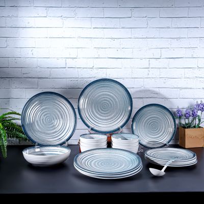 Royalford 20 Piece Melamineware Dinner Set- RF12512/ Includes Dinner and Side Plates, Serving and Rice Bowls and Ladle/ Dishwasher-Safe and Freezer-Friendly/ Eco-Friendly and Food-Grade/ White and Blue