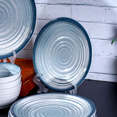 Royalford 20 Piece Melamineware Dinner Set- RF12512/ Includes Dinner and Side Plates, Serving and Rice Bowls and Ladle/ Dishwasher-Safe and Freezer-Friendly/ Eco-Friendly and Food-Grade/ White and Blue