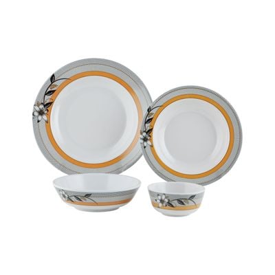 Royalford 20 Piece Melamine Ware Dinner Set- RF7437| Includes Deep Plates and Round Bowls| Top-Rack Dishwasher-Safe, Freezer-Friendly and Break Resistant| Eco-Friendly and Food-Grade| White and Orange