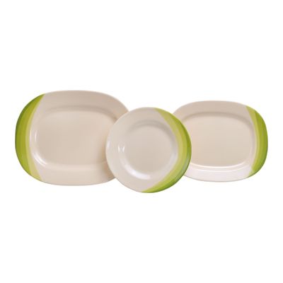 Royalford 64 Piece Melamineware Dinner Set- RF8101| Includes Oval Plates, Dinner Plates, Dessert Plates, Round Bowls, Soup Bowls, Rice Spoons and Spoons| Top-Rack Dishwasher-Safe, Freezer-Friendly and Break Resistant| Eco-Friendly and Food-Grade| Beige and Green