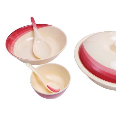 Royalford 64 Piece Melamineware Dinner Set- RF8102| Includes Oval Plates, Dinner Plates, Dessert Plates, Round Bowls, Soup Bowls, Rice Spoons and Spoons| Top-Rack Dishwasher-Safe, Freezer-Friendly and Break Resistant| Eco-Friendly and Food-Grade| Red