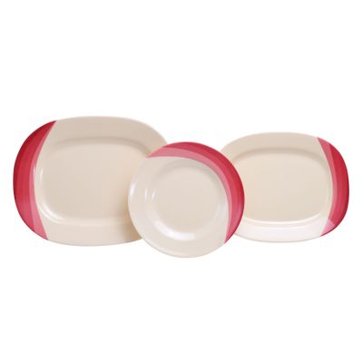 Royalford 64 Piece Melamineware Dinner Set- RF8102| Includes Oval Plates, Dinner Plates, Dessert Plates, Round Bowls, Soup Bowls, Rice Spoons and Spoons| Top-Rack Dishwasher-Safe, Freezer-Friendly and Break Resistant| Eco-Friendly and Food-Grade| Red