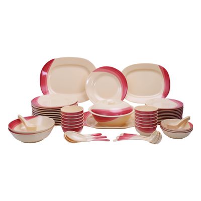 Royalford 64 Piece Melamineware Dinner Set- RF8102| Includes Oval Plates, Dinner Plates, Dessert Plates, Round Bowls, Soup Bowls, Rice Spoons and Spoons| Top-Rack Dishwasher-Safe, Freezer-Friendly and Break Resistant| Eco-Friendly and Food-Grade| Red