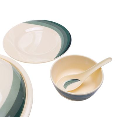 Royalford 64 Piece Melamineware Dinner Set- RF8103| Includes Oval Plates, Dinner Plates, Dessert Plates, Round Bowls, Soup Bowls, Rice Spoons and Spoons| Top-Rack Dishwasher-Safe, Freezer-Friendly and Break Resistant| Eco-Friendly and Food-Grade| Beige and Green