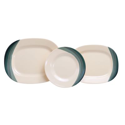 Royalford 64 Piece Melamineware Dinner Set- RF8103| Includes Oval Plates, Dinner Plates, Dessert Plates, Round Bowls, Soup Bowls, Rice Spoons and Spoons| Top-Rack Dishwasher-Safe, Freezer-Friendly and Break Resistant| Eco-Friendly and Food-Grade| Beige and Green