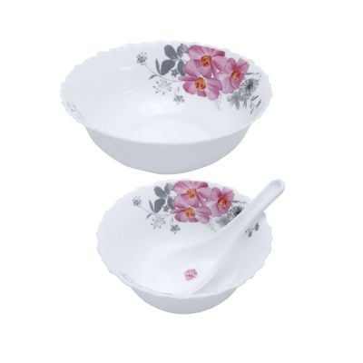 Royalford 33 Piece Opal ware Dinner Set- RF8981| Includes Dinner Plates, Quarter Plates, Oval Plates, Deep Soup Plates, Soup Bowls, Serving Bowls, Spoons| Chip-Resistant and Elegant Design| White with Floral Design