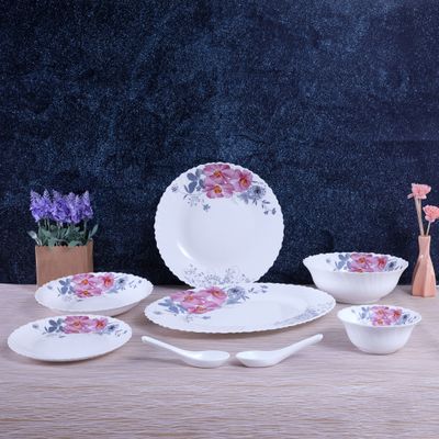 Royalford 33 Piece Opal ware Dinner Set- RF8981| Includes Dinner Plates, Quarter Plates, Oval Plates, Deep Soup Plates, Soup Bowls, Serving Bowls, Spoons| Chip-Resistant and Elegant Design| White with Floral Design