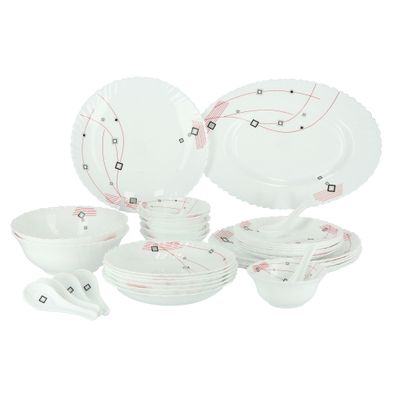 Royalford 33 Piece Opal ware Dinner Set- RF8982| Includes Dinner Plates, Quarter Plates, Oval Plates, Deep Soup Plates, Soup Bowls, Serving Bowls, Spoons| Chip-Resistant and Elegant Design| White with Floral Design