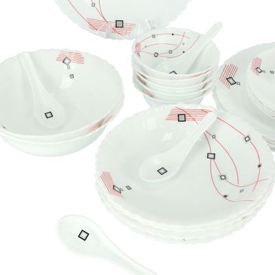 Royalford 33 Piece Opal ware Dinner Set- RF8982| Includes Dinner Plates, Quarter Plates, Oval Plates, Deep Soup Plates, Soup Bowls, Serving Bowls, Spoons| Chip-Resistant and Elegant Design| White with Floral Design